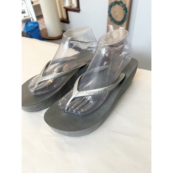 Havaianas High Platform Flip Flops Womens 9 39 40 Wedge Sandals Beach Gray - Picture 2 of 8